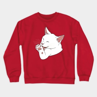 White Cat Licking their Toe Beans Crewneck Sweatshirt